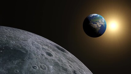 Wall Mural - Planet earth view from moon, 3d Animation of moon spinning with the view of earth