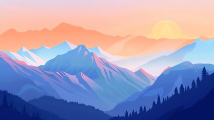 Peaks and valleys, natural wonders, breathtaking views, flat design illustration