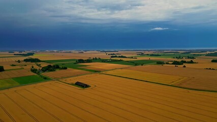 Wall Mural - aerial view of dramatic storm clouds above farmlands and countryside fields