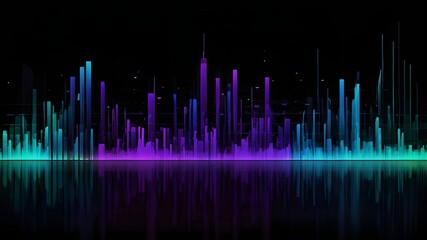 Wall Mural - abstract motion sound wave equalizer colorful purple blue green isolated on black background