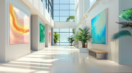 Wall Mural - Virtual gallery showcasing NFT art, interactive and modern.