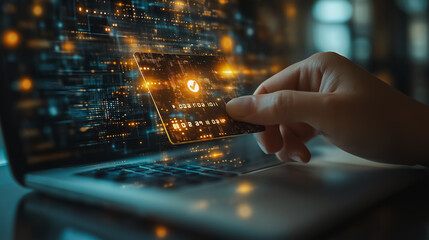 Wall Mural - person completing a secure online payment process using a credit card on a digital platform, featuri