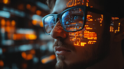 Wall Mural - man engaging with a virtual ai, asking for answers and interacting with an intelligent chatbot, illu
