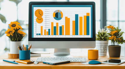 Wall Mural - Financial performance analysis with charts and graphs, emphasizing business analytics, profit statistics, and business intelligence in company finance