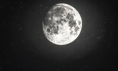 Wall Mural - Black and White Moon with Starry Background
