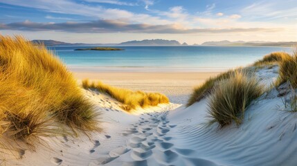 Wall Mural - Sand dunes leading to an untouched beach, natural and pristine.