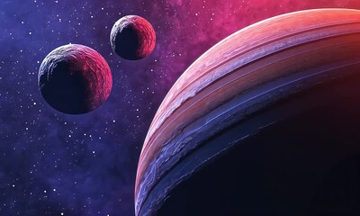 Wall Mural - Colorful Planets and Moons in Deep Space