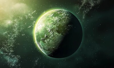 Wall Mural - artistic rendering of a mysterious green planet illuminated by a distant star