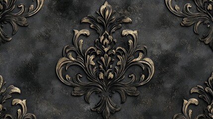 Wall Mural - Ornate Gold and Black Floral Design on Dark Background