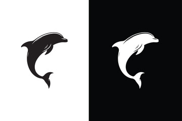 Wall Mural - Jumping dolphin sea animal symbol. Dolphin icon silhouette vector illustration black white