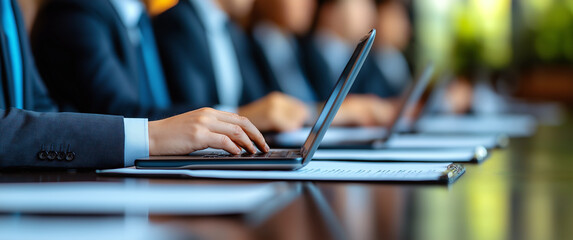 Wall Mural - Using a laptop in the boardroom