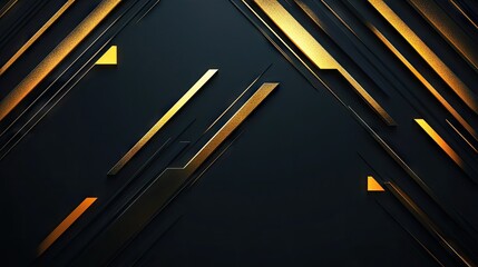 Wall Mural - Abstract background showcasing gold directional arrows and geometric elements on a dark black space, perfect for a futuristic and elegant design approach.