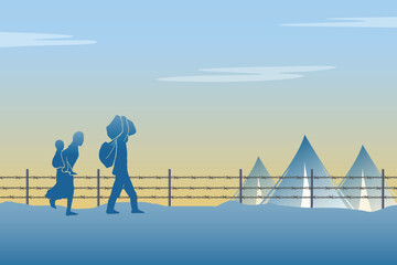 Refugee silhouette vectors and illustrations for world refugee day.	
