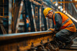 © Lidok_L - Construction Worker Inspecting Railroad Track in Industrial Environment at Night