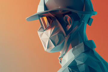 Abstract Geometric Design of Modern Worker in Hard Hat and Mask