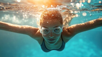 Underwater Portrait of a Young Woman Swimming