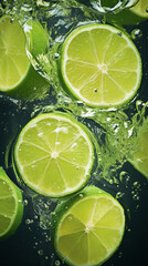 Canvas Print - Fresh lime dropped into water with splash