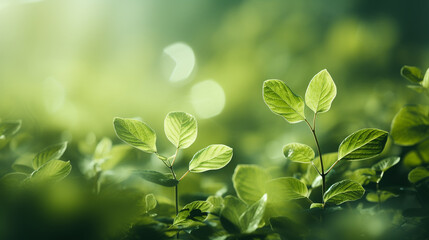 Sticker - Nature of green leaf in garden at summer under sunlight. Natural green leaves plants using as spring background environment ecology