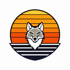 Sticker - wolves retro sunset design template vector design