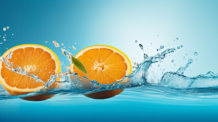 Sticker - fresh water splashes and orange slices