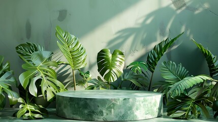 Canvas Print - Tropical Green Product Display with Stone Pedestal