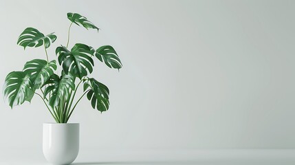 Canvas Print - Monstera Deliciosa in a White Pot Against a White Background