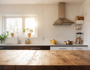 The image shows a kitchen with wooden cabinets, a stove, and a window. There are also some potted plants.