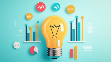 Poster - Lightbulb Idea for Business Growth with Charts and Graphs.