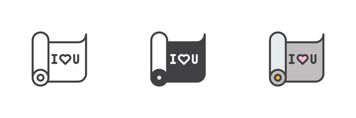 I love you message scroll paper different style icon set