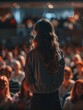 © ckybe - Woman delivering a speech at a corporate convention, with unidentified attendees in a conference room. Event focused on business and entrepreneurship.