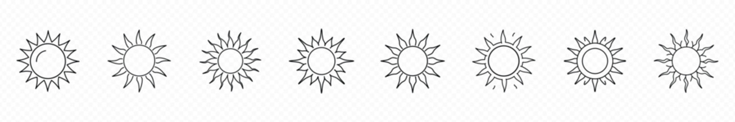 Sun icon set. Sun icons collection. Sunshine vector sign. Sun icons vector symbol set, Set of sun icons on transparent background. 