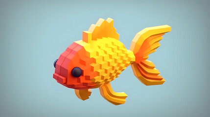 Wall Mural - Goldfish 3d pixel Cartoon