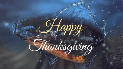 Poster - Happy Thanksgiving text animation with water splash background, festive and vibrant