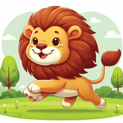 Wall Mural - a cute baby lion running happily in park