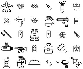 Set Of Army Icons Web Header Banner Design Containing Military,Weapon,Award,Badge,Medal Vector Icon Set Linear Pictogram Pack