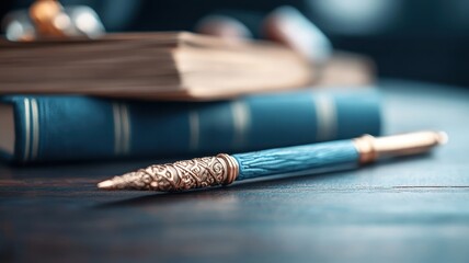 A close-up of a magic wand with detailed runes and gemstones, set against ancient spell books.