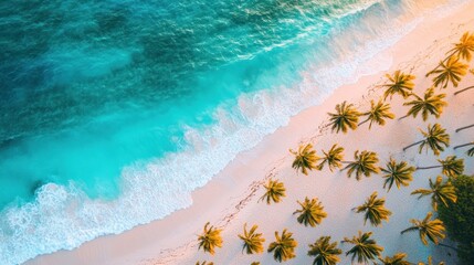 Wall Mural - Aerial View of Turquoise Water and Palm Trees