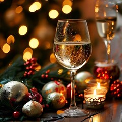 Wall Mural - champagne and christmas decorations