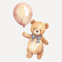 Sticker - Cute teddy bear holding balloon