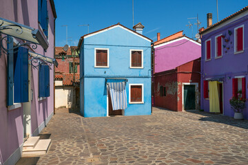 famous view of Burano island, Venice