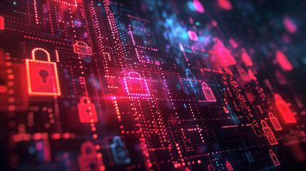 Wall Mural - concept of financial data encryption with a visual of encrypted transaction codes, digital locks, an
