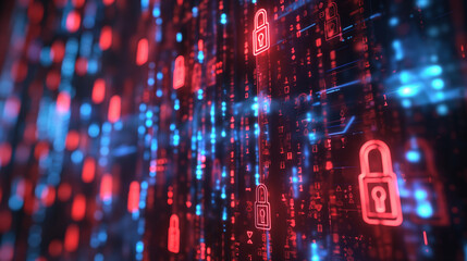 Wall Mural - concept of financial data encryption with a visual of encrypted transaction codes, digital locks, an