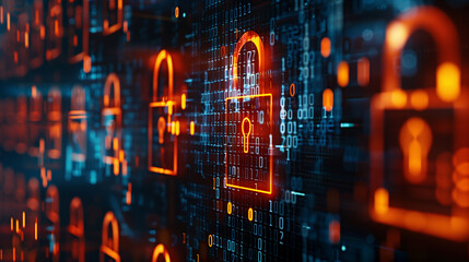 Wall Mural - concept of financial data encryption with a visual of encrypted transaction codes, digital locks, an