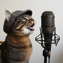 Cat Singing into a Microphone