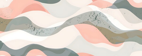 Wall Mural - Abstract Watercolor Pattern with Overlapping Wavy Shapes and Speckles