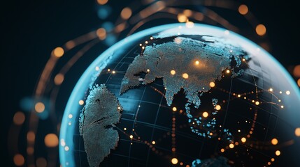 Wall Mural - global connectivity: a 3d rendered earth illuminated by data streams