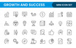 © artnazu - Growth and Success modern outline style icons set. Successful business development, plan and process symbol illustration.
