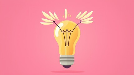 Poster - Light Bulb with Wings on Pink Background.