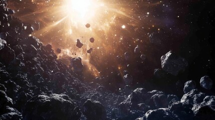 Canvas Print - Asteroid Field with Sun Flare