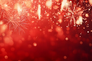 Wall Mural - fireworks on a red background